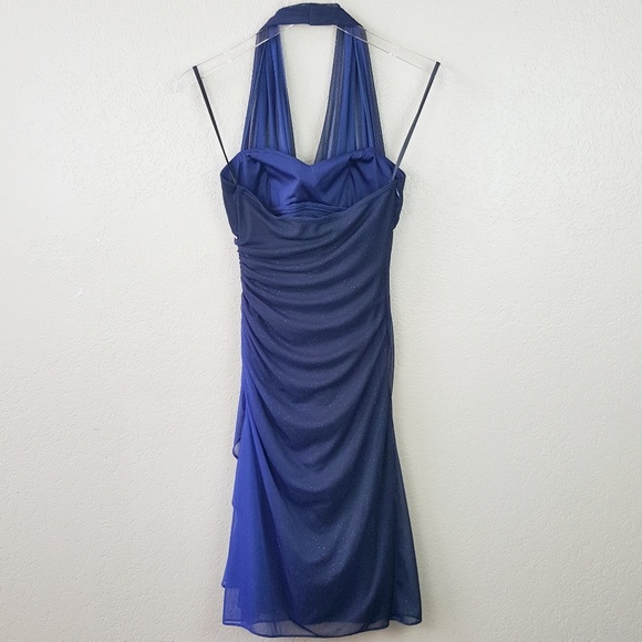 Betsy & Adam Sparkly Blue Ombre Halter Dress 4 - Picture 3 of 8
